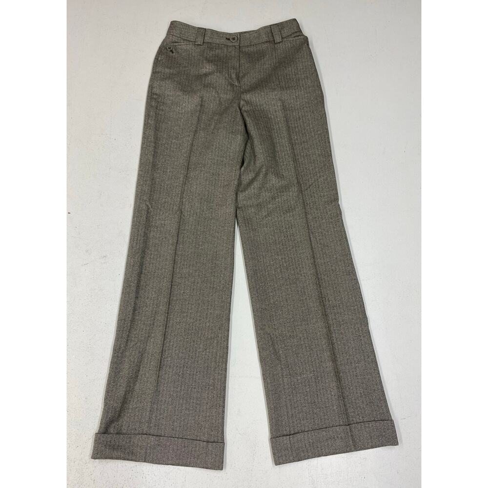 Women Rene Lezard herringbone high-rise wool silk dress pants slacks 40 (29")